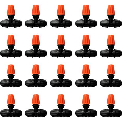 20 Stück Drei-Wege-Zerstäuberdüse für 4/7-mm-Rohr, verstellbare Mikrospray-Emitter, Bewässerungs-Nebeldüsen, für Garten, Rasen, Orange