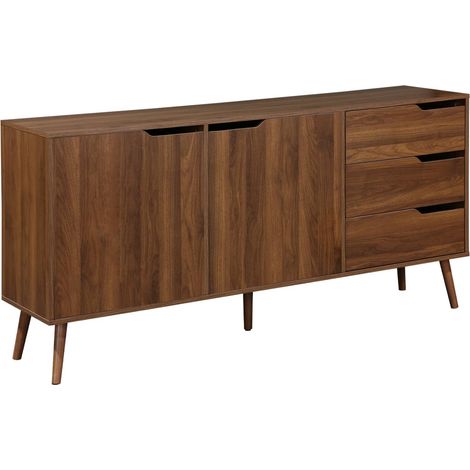 Buffet de rangement scandinave. buffet haut. vaisselier. 2 portes. 3 tiroirs. décor bois de noyer. 160cm