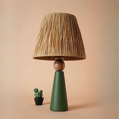 Lampe à poser rustique verte, abat-jour tissu plissé KARS (1/3)