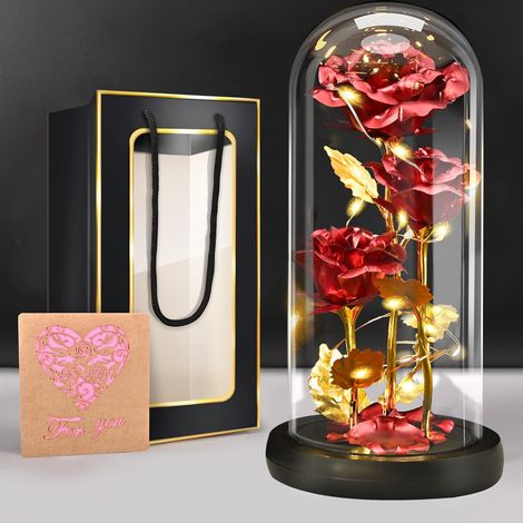 Rose Éternelle sous Cloche avec LED, Rouge (1/5)