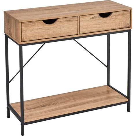 Bakaji – Console d'entrée en bois MDF et métal noir – 2 tiroirs – Dimensions 80x30x75cm – Meuble moderne pour hall d'entrée (1/5)