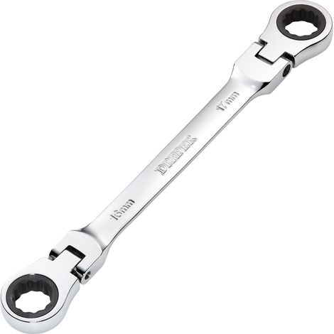 Draper 27756 Draper HI-TORQ Metric Flexible Head Double Ring Ratchet Spanner, 16 x 17mm (1/2)
