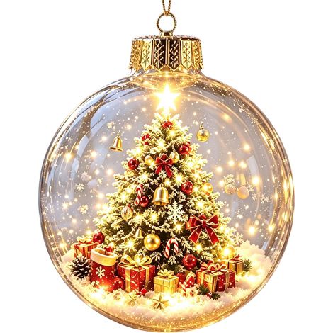 Boule de Noël en cristal acrylique transparent, décoration lumineuse suspendue en forme de lapin endormi, style américain, pendentif pour sapin de Noël avec animaux de compagnie. (1/5)