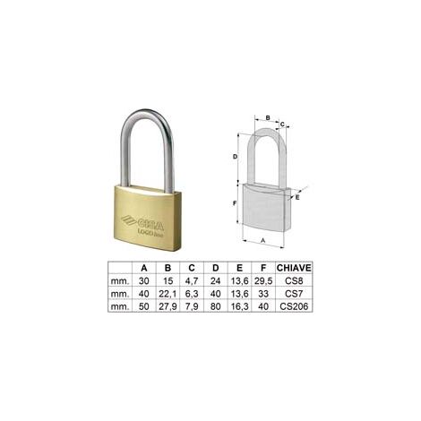 LUCCHETTO LOGO OTTONE ARCO LUNGO 21011- - mm.40 (art.21011400) - 12 pezzi CISA