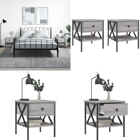 Nachttische 2 Stk. Grau Sonoma 40x42x45 cm Holzwerkstoff - Industrieller Nachttisch - Grau - Wohnzimmerdeko - Holzwerkstoff Möbel - Beistelltisch - Home & Living (1/5)