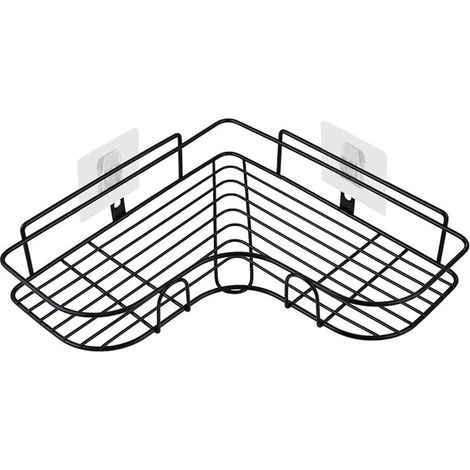 Douche en acier d'angle à étagères noires sans perforation, salle de bain à étagères, porte de savon salle de bain douche en acier inoxydable, accessoires salle de bain 8 autocollants adhésifs, pour l (1/5)