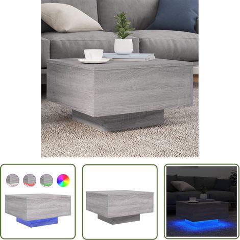 The Living Store Table basse avec lumières LED sonoma gris 55x55x31 cm - Table Basse Design - Table Basse Led - Table Basse Lumineuse - Meuble Salon - Table D'appoint (1/5)
