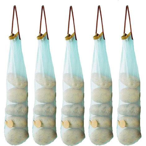 Sac De Rangement En Maille - Pour Légumes Pommes De Terre Oignons Ail Poivrons Verts - 57 X 47 Cm - Suspendu Ou Accroché - Lot De 5