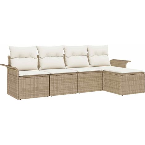 Outdoor Sofa with Cushion 5 pcs Beige Poly Rattan vidaXL (1/5)