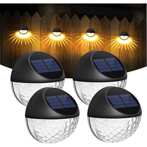 Solarleuchten – 4er-Set LED-Solar-Wandleuchten, Außenwandleuchten, IP65 wasserdicht, dekorative Wandbeleuchtung, warmweißes Licht, Zaunbeleuchtung, Wand, Terrasse, Garten, Eingangstür, Treppenhaus, Ho