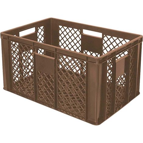BRB 54 Stück Eurobehälter/Bäckerkiste durchbrochen, LxBxH 600x400x320 mm, PE-HD, lebensmittelecht, braun, Palettenware