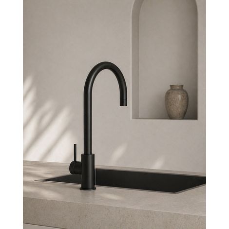 Mitigeur de cuisine monocommande SoulHome bec haut rotatif 360° noir mat design minimaliste (1/5)
