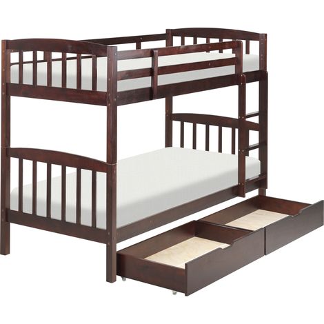 Litera de madera oscura de pino 90 x 200 cm listones escalera cajones habitación infantil Revin (1/5)