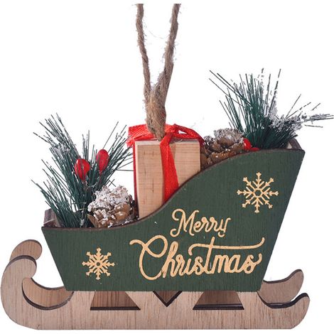 Sled - Bois Naturel - Décoration Arbre De Noël - Pendante Sleigh Pour Intérieur - 12 cm - Lot De 1 (1/4)