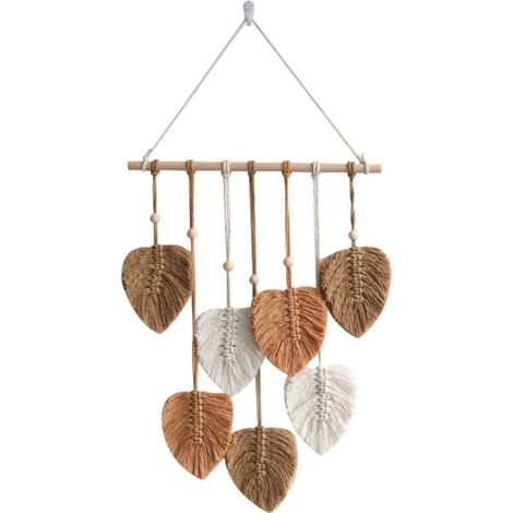 Décoration murale en macramé avec feuilles - Grande décoration murale chic en plumes style bohème (1/4)