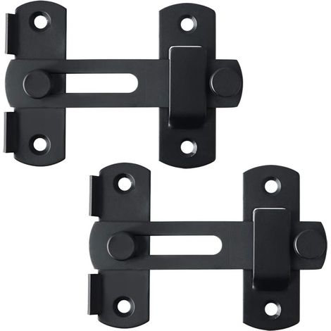 Verrou de Porte Coulissante Serrure de Porte Loquet à Bascule Boulon de Verrouillage de Boucle avec Vis pour Porte, Fenêtre, Placard et Jardin, Noir Mat en Acier Inoxydable, 2 Pcs