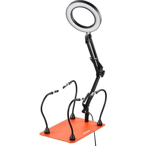 Troisième main de soudure magnétique - 4 bras flexibles - Lampe loupe LED 3X - Base en acier antidérapante (1/5)