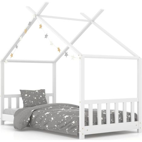 Lit enfant pour 1 personnes, Structure de lit, Assemblage Facile, Blanc Bois de pin massif 70x140 cm OIB4369E