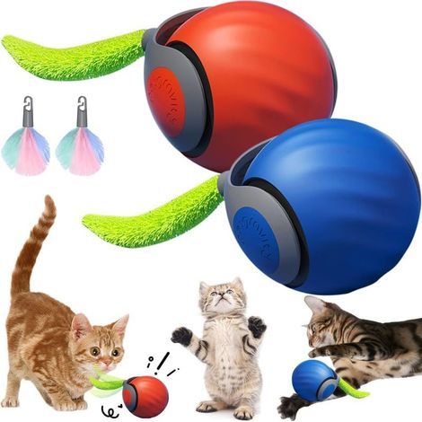 (Blau & Orange) Interaktiver Spielball für Wohnungskatzen, interaktives Spielzeug für Hunde und Katzen, automatischer Rollball mit flauschigem Schwanz (1/5)