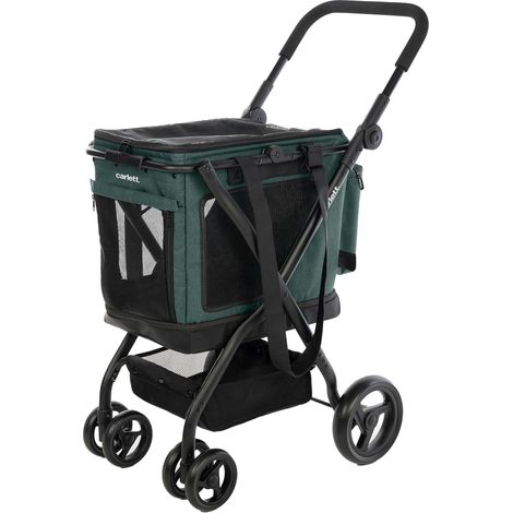 Chariot pour Animaux 3 en 1, Roues Pivotantes 360°, Résistant à l’Eau, Transporteur Compatible Siège Auto, Housse de Pluie et Sangle de Sécurité, Cube P, Verte (1/5)