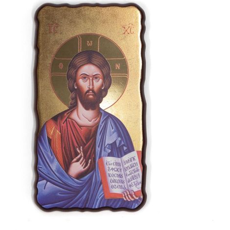 Lupia - Quadro Sacro ICONA ANTICA su tavola effetto Legno con foglia Oro GESU' MAESTRO 14x26 cm (1/4)