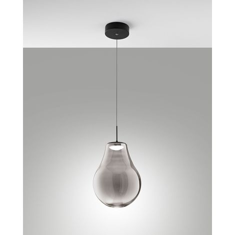 Lampada a sospensione Noa LED 14W 1510lm CCT 2700K-3000K-4000K, dimmerabile a step, struttura in metallo e vetro borosilicato, colore Fumé