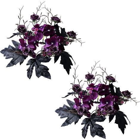 Couronne décorative pour bougie, Anneau de chandelier Halloween en forme de rose artificielle, Lot de 2 pièces (1/5)
