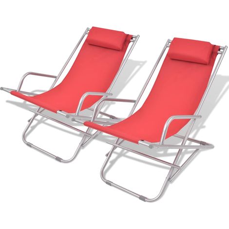 Sunlounger  Set of 2  Red  Powder-coated steel frame + PVC seat vidaXL (1/5)