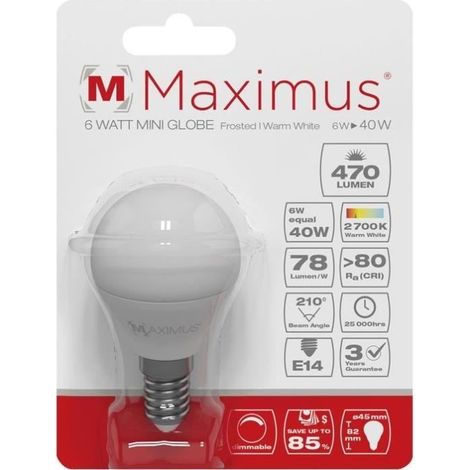 MAXIMUS - LED sphérique dim.6W 470lm 2700K Blanc chaud
