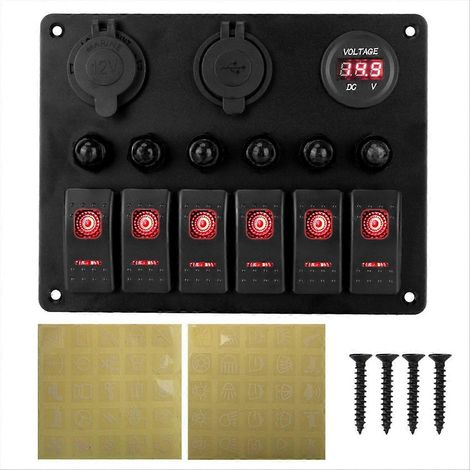 12V/24V 6-Schalter-Panel für Wohnmobile und Pkw, Schalttafel mit Voltmeter (1/5)