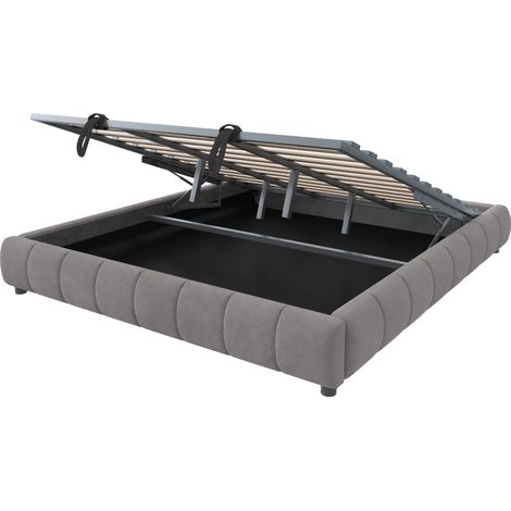 CAIziLit flottant rembourré 180x200 cm, sans tête de lit, LED, coffre, gris (1/5)