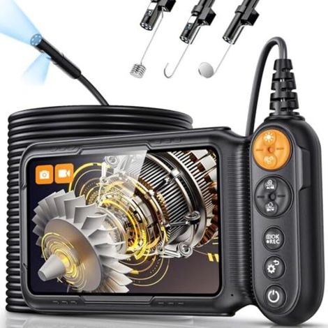 Cámara endoscópica de doble lente, pantalla IPS HD de 5 pulgadas y 1080p, cámara de inspección endoscópica con 8+1 LED, resistente al agua IP67 para inspección de tuberías, cable semirrígido de 5 m. (1/5)