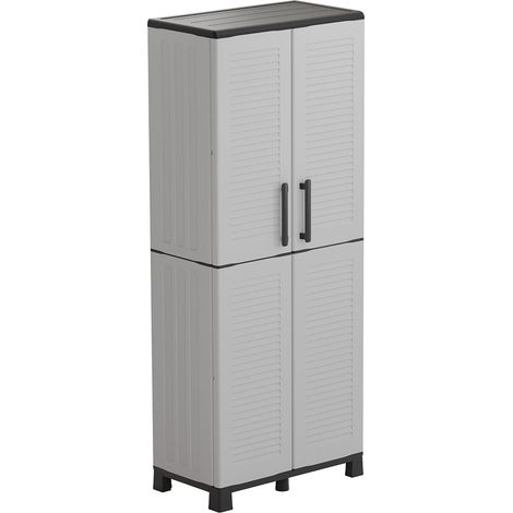 Armoire de rangement 2 portes 4 Etagères Grise 68 x 37 x H169 cm 4 pieds INTEC (1/5)