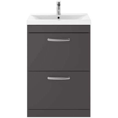 Nuie Athena Gloss Grey 600mm 2 Drawer Vanity Unit and Curved Ceramic Basin - ATH076G (1/5)