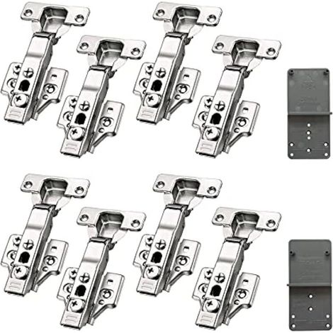 95 Degré Clip-on 3-Way Plein Recouvrante 35mm Soft Close Charnieres avec Amortisseur Hydraulique Fermeture Automatique Charnière à Amorti pour Armoires de Porte Cuisine Lot de 8 (1/5)
