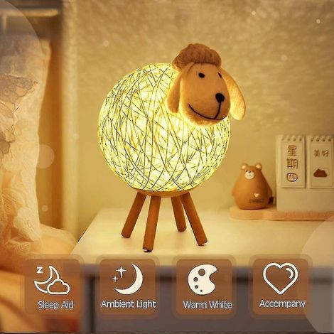 Veilleuse LED, lampe de chevet en rotin imitation mouton, veilleuse projecteur pour enfants, veilleuse LED pour chambre, chambre de bébé, salon, cadeau, 110 cm, USB/interrupteur à pression (1/4)