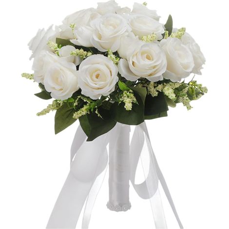 White Silk Bridal Bouquet with Pearls, Elegant Wedding Decoration, Decorative Effect of a Bride Holding Flowers at Parties (1/5)