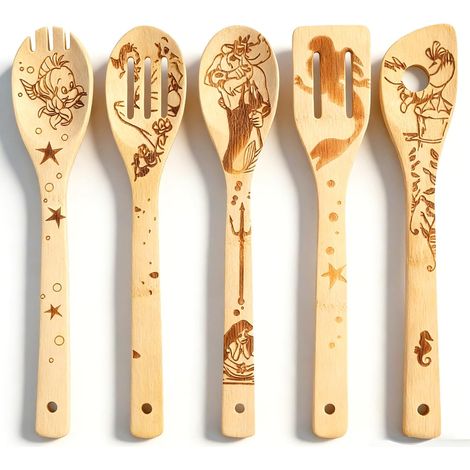 5 Pièces Cuillère en Bambou, Design Sirène, Usile Cuisine, Résistant, Cadeau Fête (1/5)