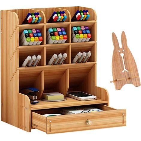 Stiftehalter aus Holz, multifunktionale DIY-Stiftebox, Schreibtischaufbewahrung für Künstlerbedarf, einfache Montage, mit Schublade (B11 - Kirschfarben) (1/5)