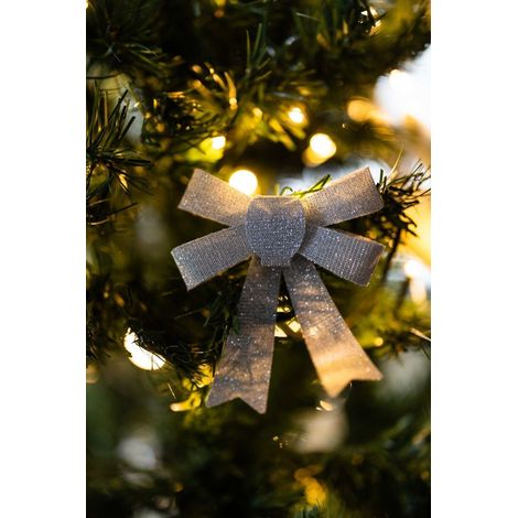 Christmas Tree Silver Ribbon Xmas Glitter Decoration Bows Set of 3 (1/5)