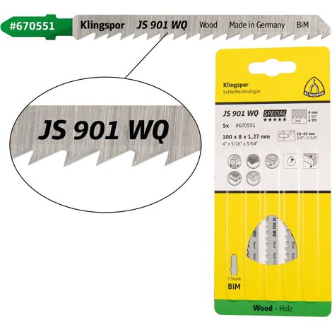 Klingspor JS 901 WQ Stichsägeblätter, 100 x 8 x 1,27 mm Nutzlänge 75Bi-Metall, kreuzgeschliffen, konisch , 6 Zähne pro Zoll, SB-verpackt im Karton