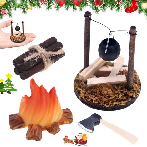 Miniatur-Lagerfeuerzubehör, Mini-Lagerfeuer, Miniatur-Weihnachtslagerfeuer, Miniatur-Puppenhausspielzeug, Miniatur-Weihnachtsschmuck für Miniaturhäuser