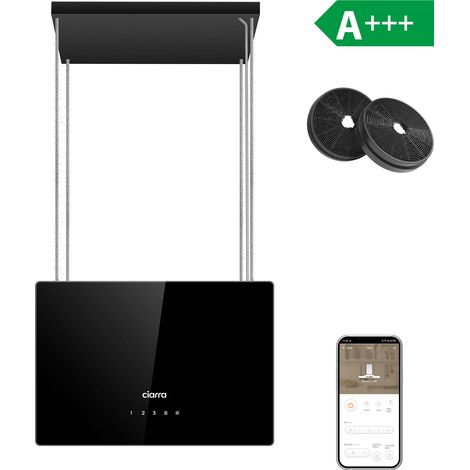 Ciarra – Hotte îlot 48cm 700m3/h – 3 vitesses – Fonction boost – Contrôle wifi – Traitement UV noir