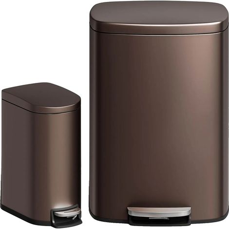 Ensemble de poubelles, design résistant à la rouille, fonctionnement sans les mains, Marron (1/2)
