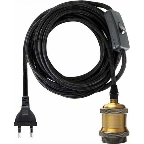1.2 mètres Douille E27 avec Interrupteur, Fil électrique en Tissu de Câble de pour Douille Ampoule/ Edison retro suspension Luminair/ Lampe Créative, Adaptateur de Lampe Vintage Laiton (1/4)