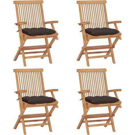 Lot de 4 Chaises de jardin avec coussins taupe - Chaise d'extérieur pour terrasse/jardin Bois de teck massif BV489703 - BonneVie (1/5)