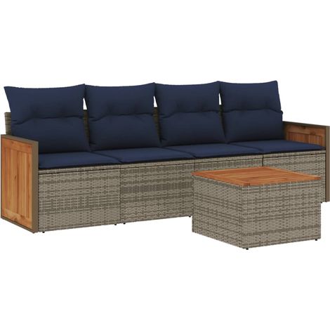Maison Exclusive - 5-teiliges Gartensofa-Set mit Kissen, grau, Po