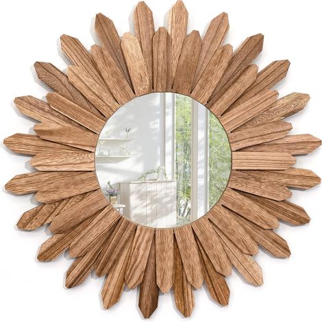 Miroirs Muraux Décoratifs pour Décorer la Maison, la Chambre et Le Salon, Cadeaux pour Décoration Murale, 48cm Miroir Mural Rond avec Cadre en Bois (Brun Rustique) (1/5)