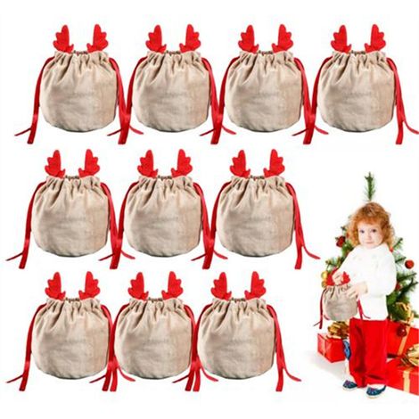 Andere Weihnachtsdekorationen, 10 hölzerne Weihnachtsbonbontüten, entzückende und süße Geschenktüten aus Hirschgeweih, rote Tüten für Weihnachtsfeiern