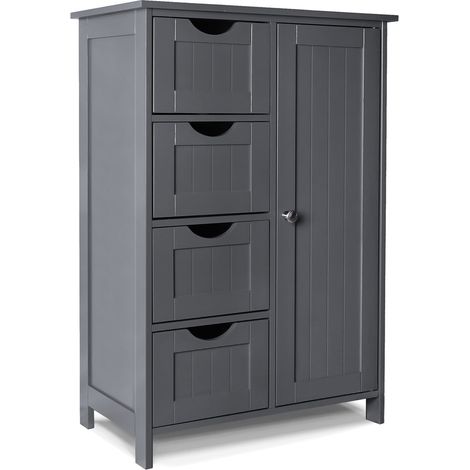 VOUNOT® Badezimmerschrank mit 4 Schubladen & 1 Schranktür für Badezimmer 30x55x82cm Grau